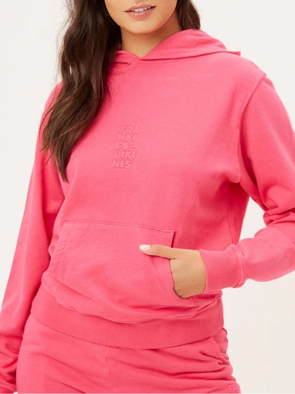 Frankie's Bikinis Hot Pink Embossed Logo Hoodie M - Picture 2 of 3